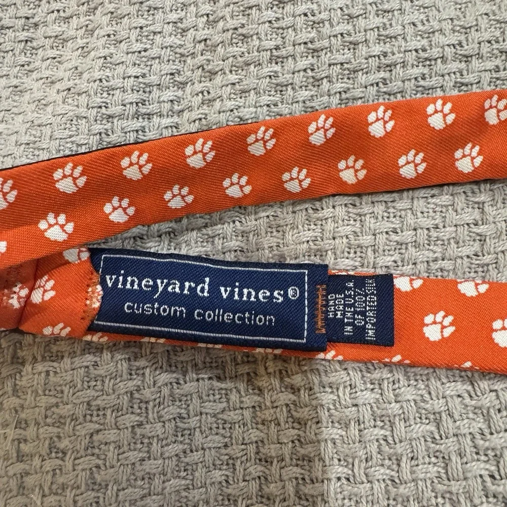 Vineyard Vines Orange White Clemson Tigers Bow Tie Silk USA